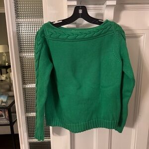 Evan Picone Cable Knit Boat Neck Sweater 100% Cotton Green Size Small